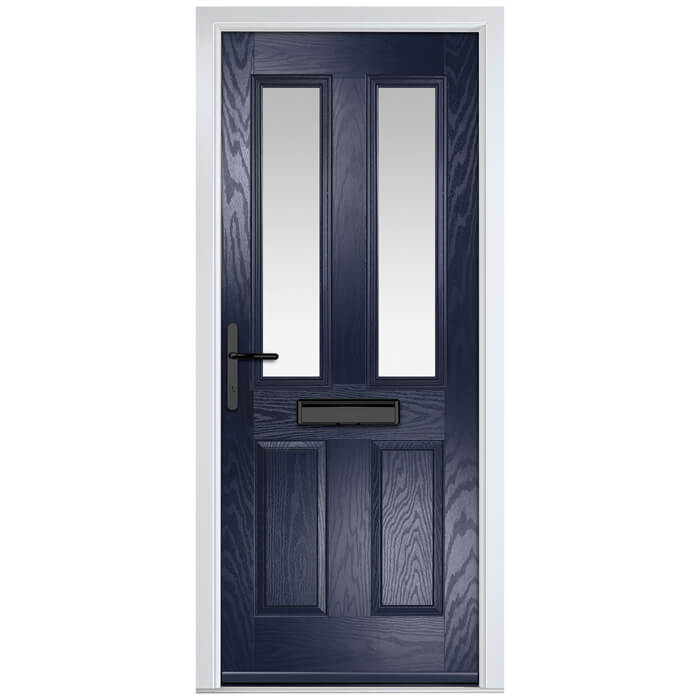 Crystal Carnoustie Right Hand External Door with 2 Panels and 2 Stipolytte Glazed Light - Blue