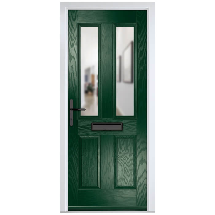 Crystal Carnoustie Right Hand External Door with 2 Panels and 2 Clear Glazed Light - Green