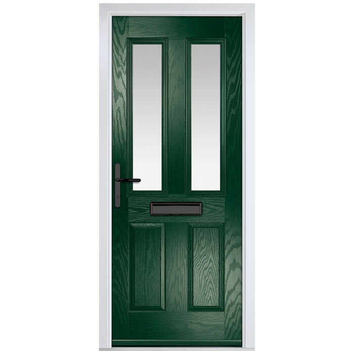 Crystal Carnoustie Right Hand External Door with 2 Panels and 2 Stipolytte Glazed Light - Green