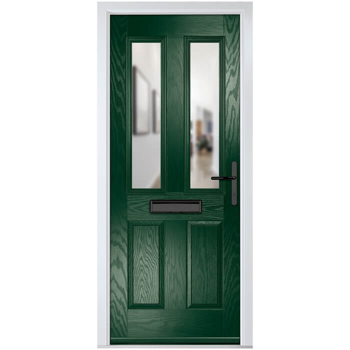 Crystal Carnoustie Left Hand External Door with 2 Panels and 2 Clear Glazed Light - Green
