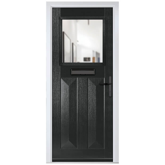 Crystal Eaton Left Hand External Door with 2 Panels and 1 Clear Glazed Light - Black