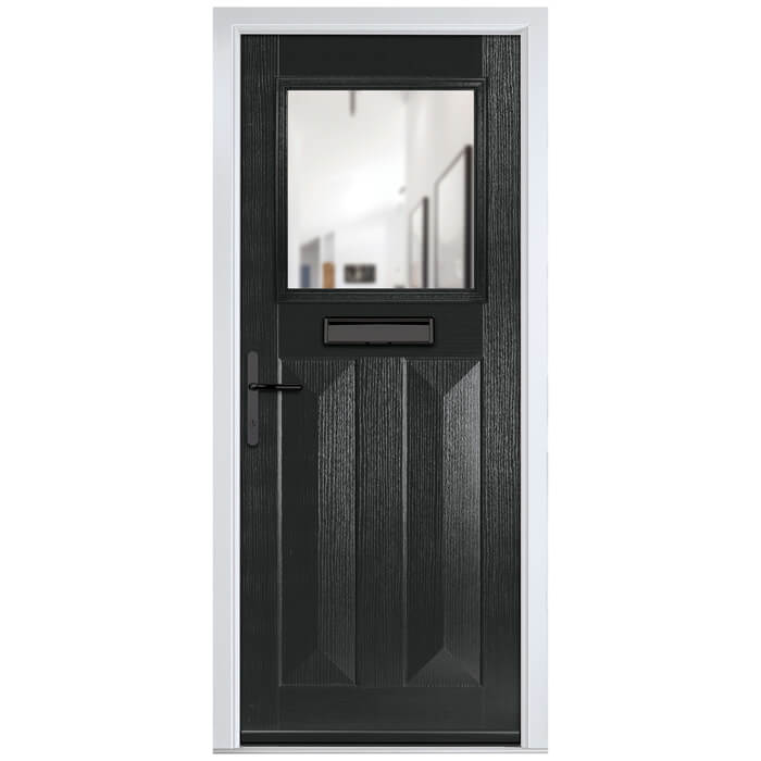 Crystal Eaton Right Hand External Door with 2 Panels and 1 Clear Glazed Light - Black