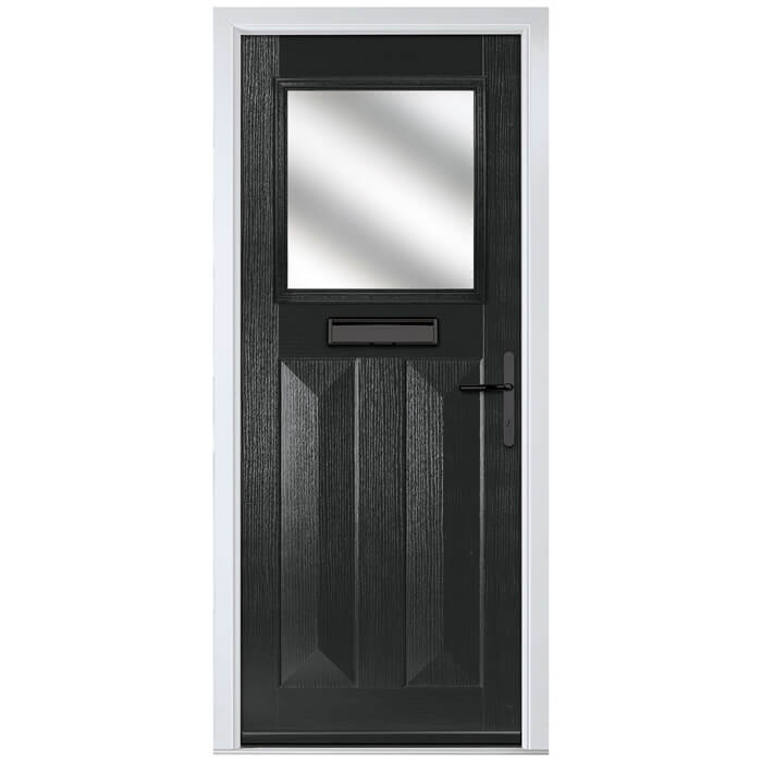 Crystal Eaton Left Hand External Door with 2 Panels and 1 Stipolytte Glazed Light - Black