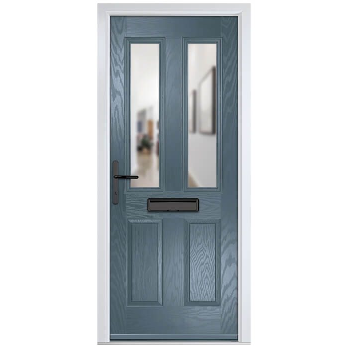 Crystal Carnoustie Right Hand External Door with 2 Panels and 2 Clear Glazed Light - Slate Grey
