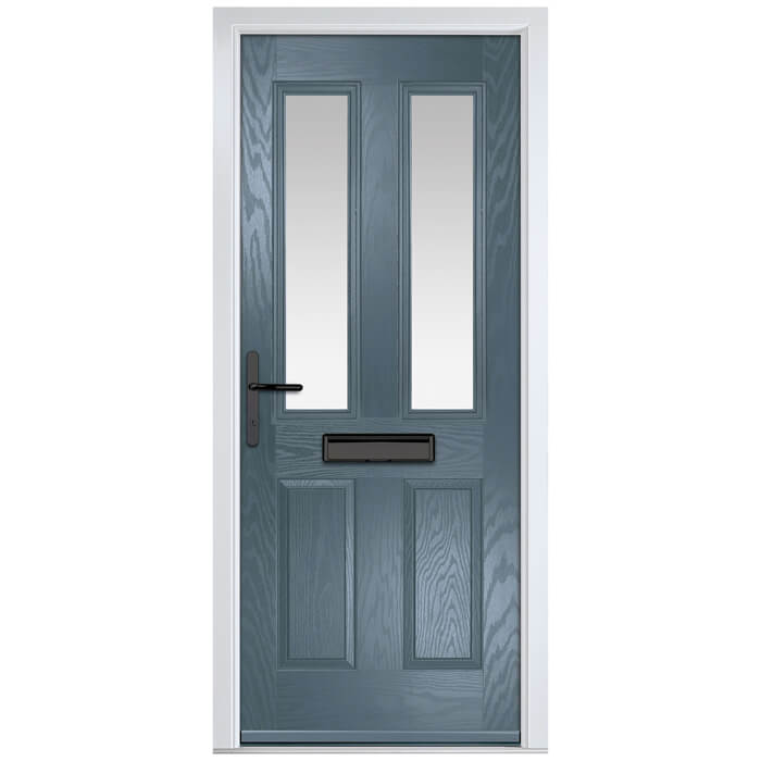 Crystal Carnoustie Right Hand External Door with 2 Panels and 2 Stipolytte Glazed Light - Slate Grey