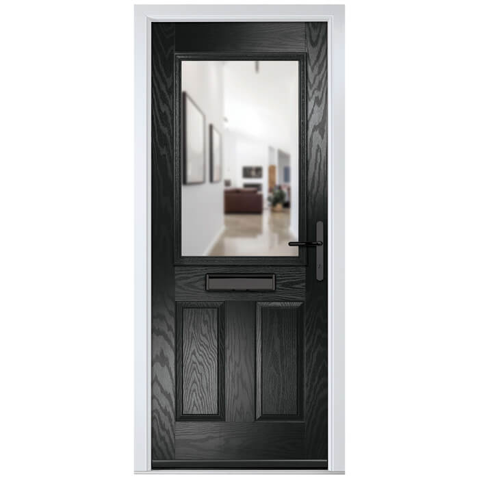 Crystal Lytham Left Hand External Door with 2 Panels and 1 Clear Glazed Light - Black