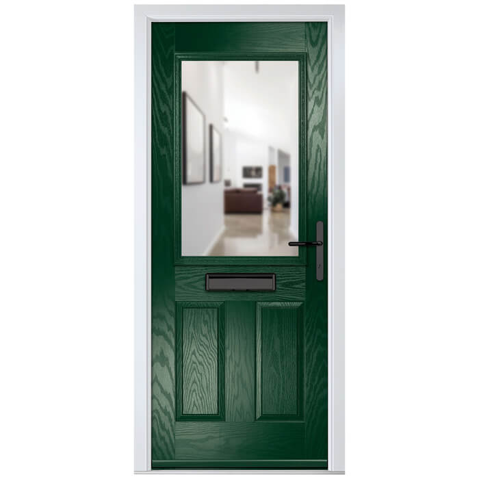 Crystal Lytham Left Hand External Door with 2 Panels and 1 Clear Glazed Light - Green