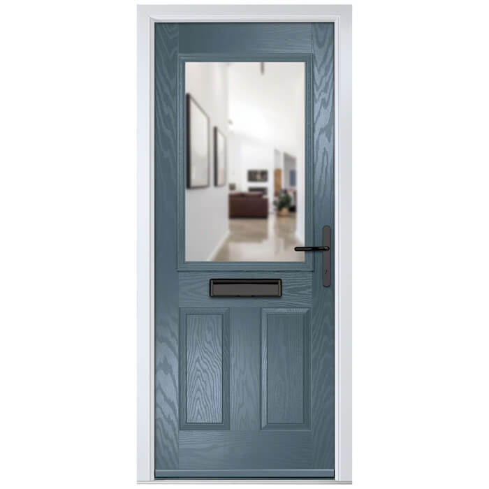 Crystal Lytham Left Hand External Door with 2 Panels and 1 Clear Glazed Light - Slate Grey
