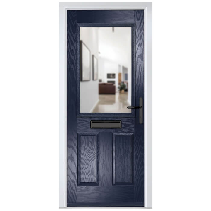 Crystal Lytham Left Hand External Door with 2 Panels and 1 Clear Glazed Light - Blue