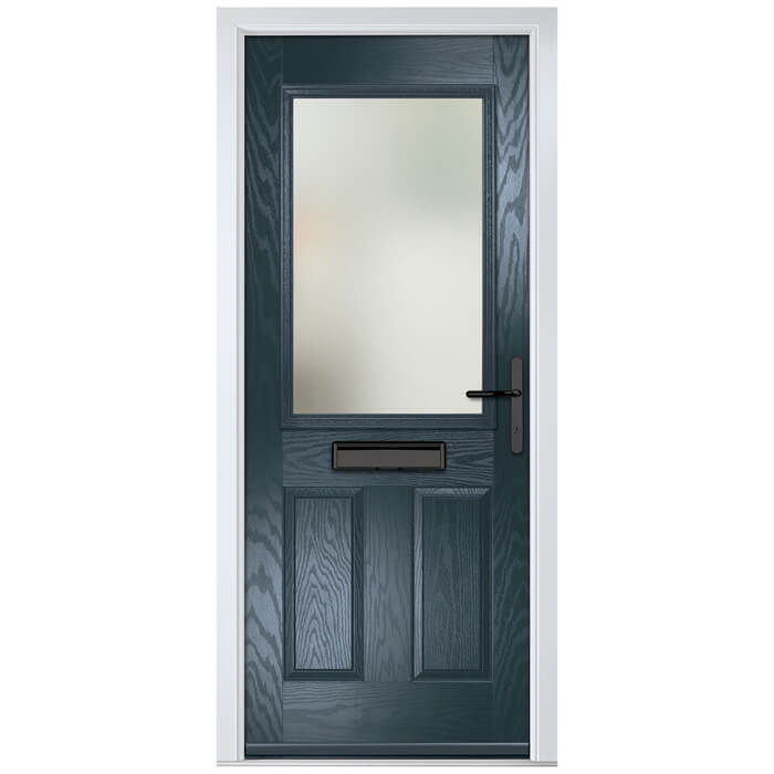 Crystal Lytham Left Hand External Door with 2 Panels and 1 Stipolytte Glazed Light - Anthracite Grey
