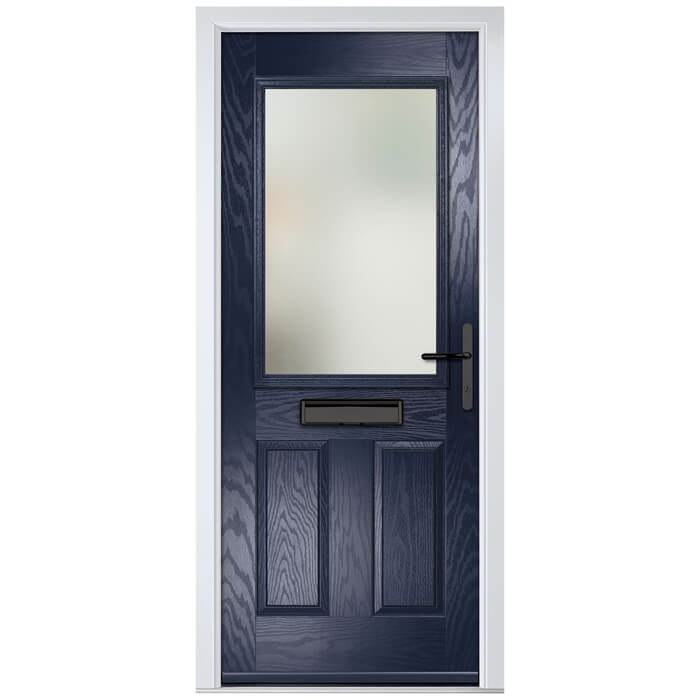 Crystal Lytham Left Hand External Door with 2 Panels and 1 Stipolytte Glazed Light - Blue