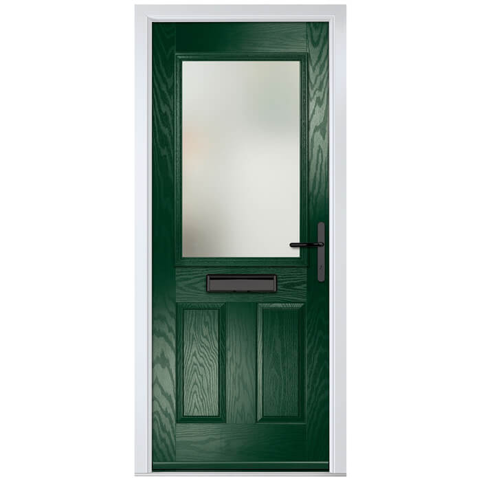 Crystal Lytham Left Hand External Door with 2 Panels and 1 Stipolytte Glazed Light - Green