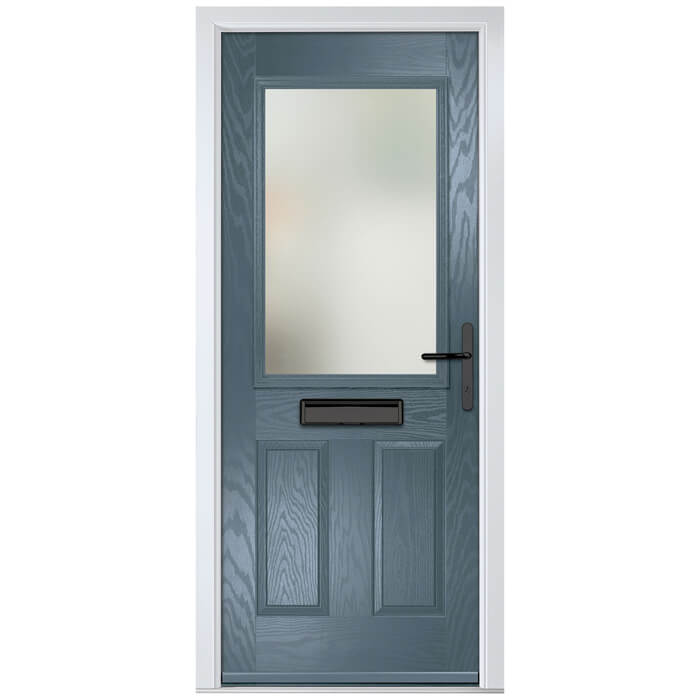 Crystal Lytham Left Hand External Door with 2 Panels and 1 Stipolytte Glazed Light - Slate Grey