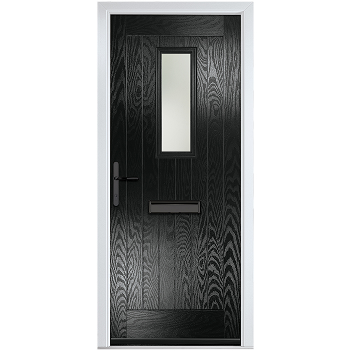 Crystal Sunningdale Right Hand External Door with 6 Panel and 1 Stipolytte Glazed Light - Black