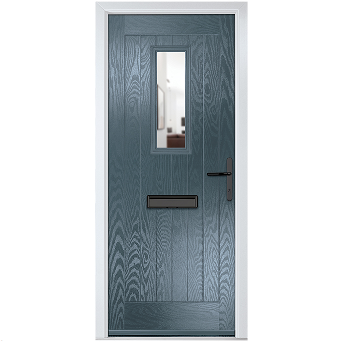 Crystal Sunningdale Left Hand External Door with 6 Panel and 1 Clear Glazed Light - Slate Grey