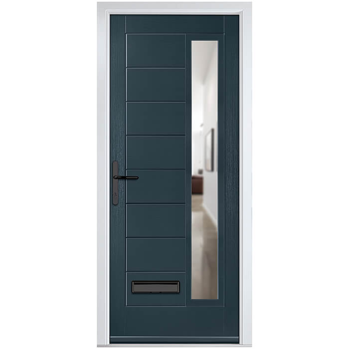 Crystal Monza Right Hand External Door with 8 Panel and 1 Clear Glazed Light - Anthracite Grey