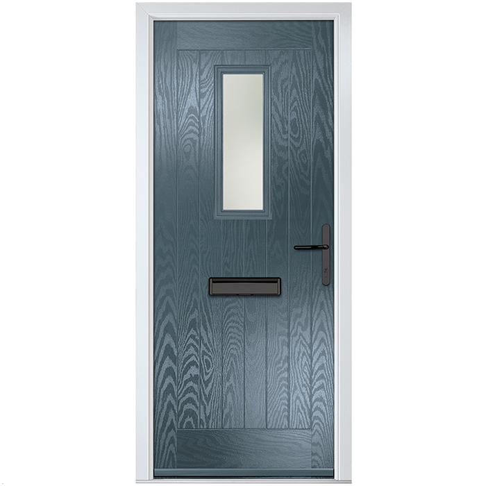 Crystal Sunningdale Left Hand External Door with 6 Panel and 1 Stipolytte Glazed Light - Slate Grey