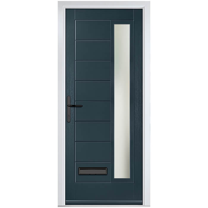 Crystal Monza Right Hand External Door with 8 Panel and 1 Stipolytte Glazed Light - Anthracite Grey