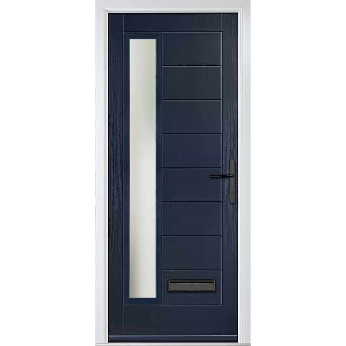 Crystal Monza Left Hand External Door with 8 Panel and 1 Stipolytte Glazed Light - Blue