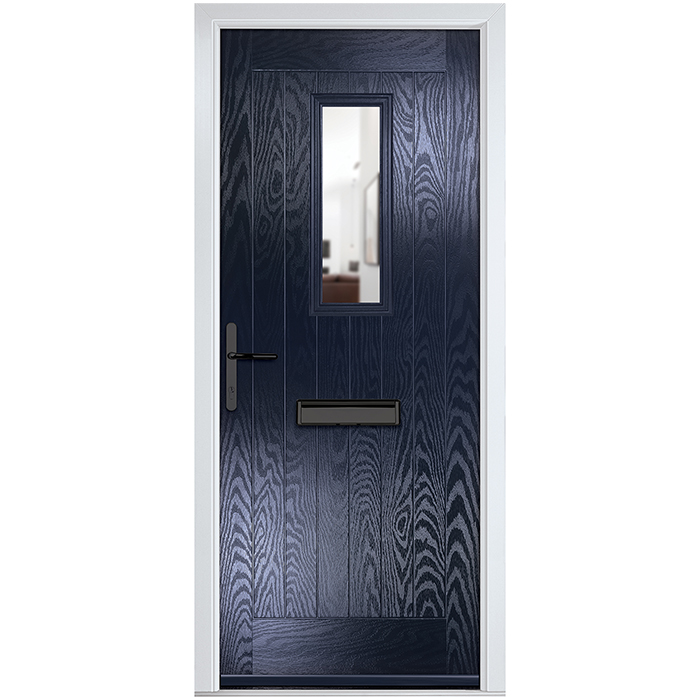 Crystal Sunningdale Right Hand External Door with 6 Panel and 1 Clear Glazed Light - Blue
