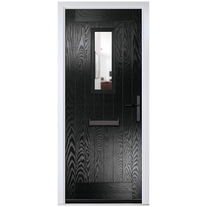 Crystal Sunningdale Left Hand External Door with 6 Panel and 1 Clear Glazed Light - Black