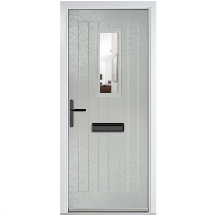 Crystal Sunningdale Right Hand External Door with 6 Panel and 1 Clear Glazed Light - Agate Grey