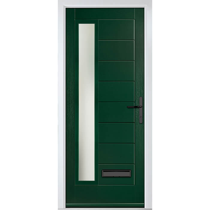 Crystal Monza Left Hand External Door with 8 Panel and 1 Stipolytte Glazed Light - Green