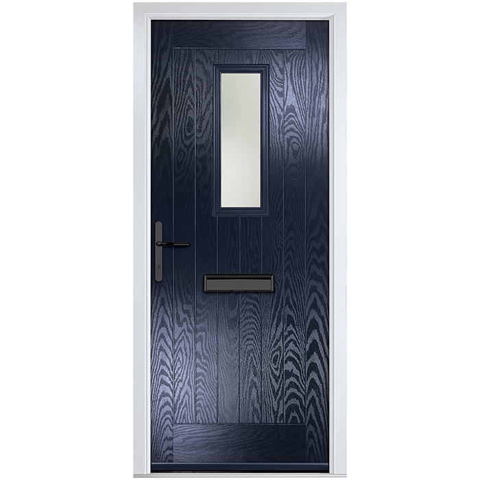 Crystal Sunningdale Right Hand External Door with 6 Panel and 1 Stipolytte Glazed Light - Blue