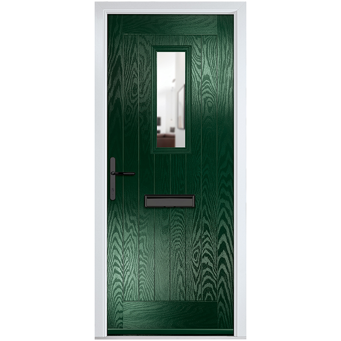 Crystal Sunningdale Right Hand External Door with 6 Panel and 1 Clear Glazed Light - Green