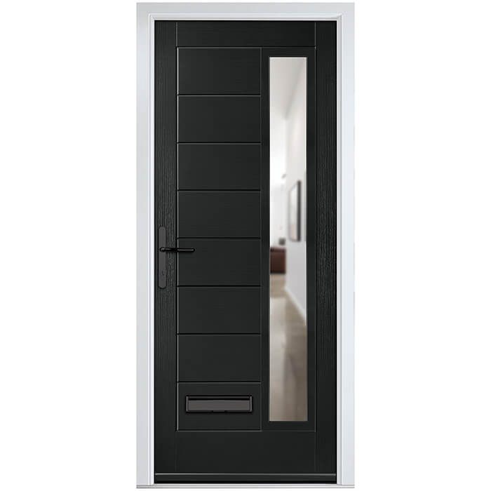 Crystal Monza Right Hand External Door with 8 Panel and 1 Clear Glazed Light - Black