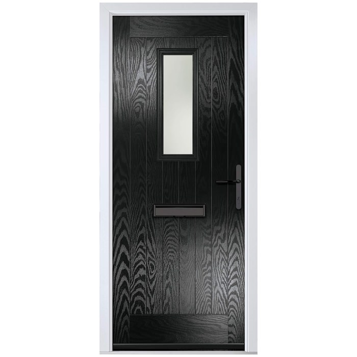 Crystal Sunningdale Left Hand External Door with 6 Panel and 1 Stipolytte Glazed Light - Black