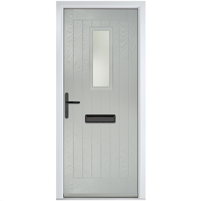 Crystal Sunningdale Right Hand External Door with 6 Panel and 1 Stipolytte Glazed Light - Agate Grey