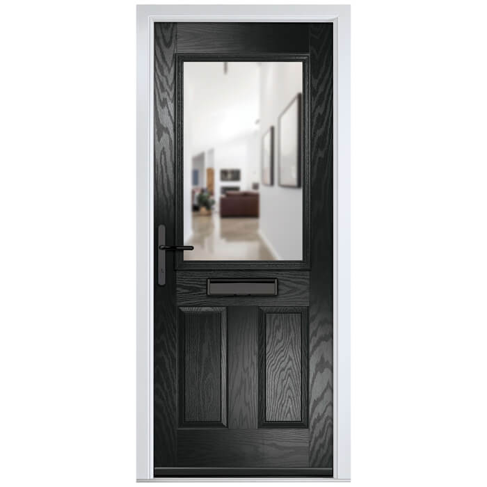 Crystal Lytham Right Hand External Door with 2 Panels and 1 Stipolytte Glazed Light - Black