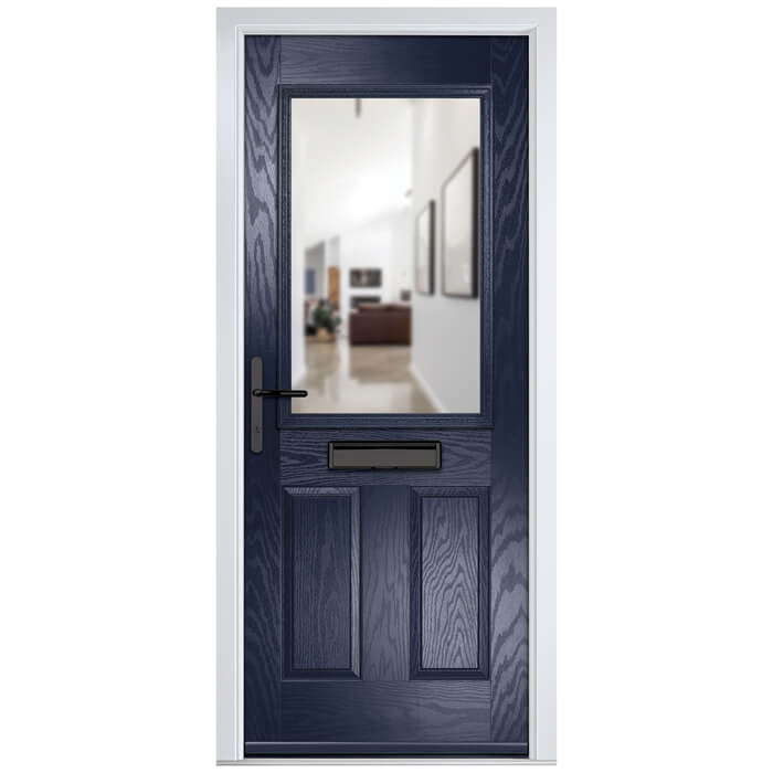 Crystal Lytham Right Hand External Door with 2 Panels and 1 Stipolytte Glazed Light - Blue