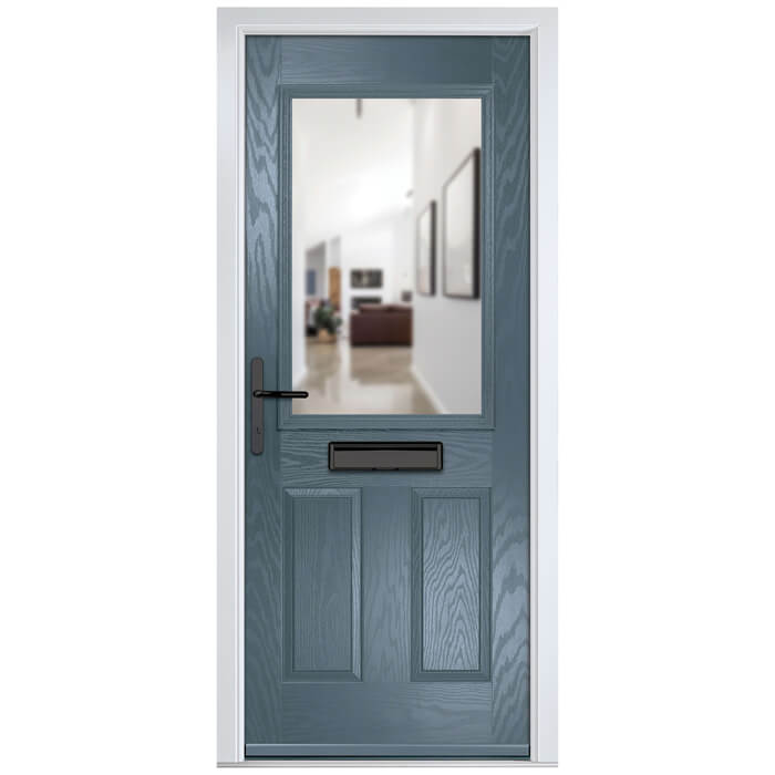 Crystal Lytham Right Hand External Door with 2 Panels and 1 Stipolytte Glazed Light - Slate Grey