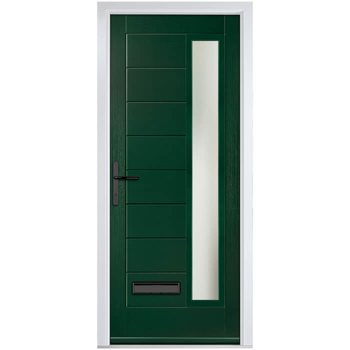 Crystal Monza Right Hand External Door with 8 Panel and 1 Stipolytte Glazed Light - Green