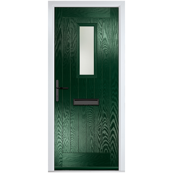 Crystal Sunningdale Right Hand External Door with 6 Panel and 1 Stipolytte Glazed Light - Green