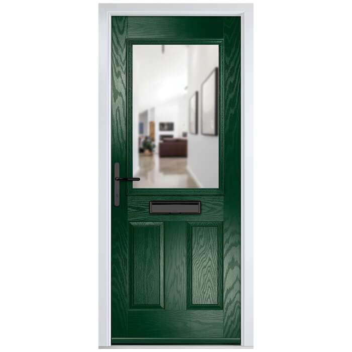 Crystal Lytham Right Hand External Door with 2 Panels and 1 Stipolytte Glazed Light - Green