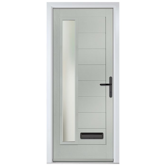 Crystal Monza Left Hand External Door with 8 Panel and 1 Stipolytte Glazed Light - Agate Grey