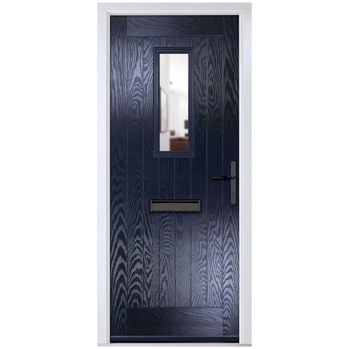 Crystal Sunningdale Left Hand External Door with 6 Panel and 1 Clear Glazed Light - Blue