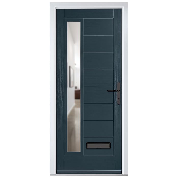 Crystal Monza Left Hand External Door with 8 Panel and 1 Clear Glazed Light - Anthracite Grey