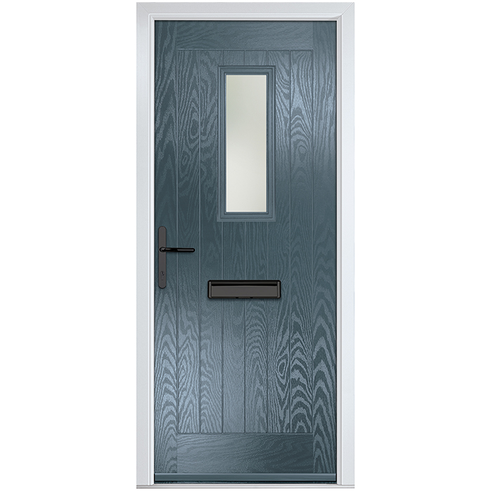 Crystal Sunningdale Right Hand External Door with 6 Panel and 1 Stipolytte Glazed Light - Slate Grey