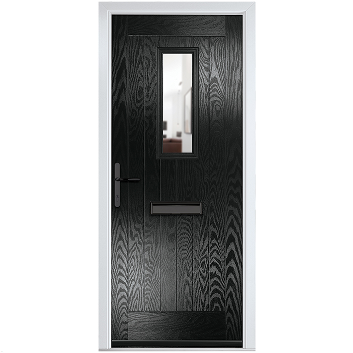 Crystal Sunningdale Right Hand External Door with 6 Panel and 1 Clear Glazed Light - Black