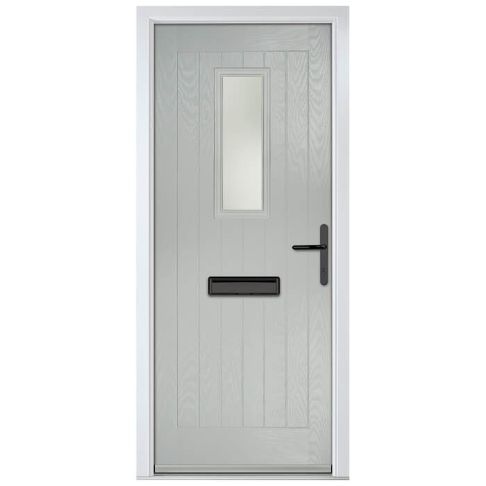 Crystal Sunningdale Left Hand External Door with 6 Panel and 1 Stipolytte Glazed Light - Agate Grey