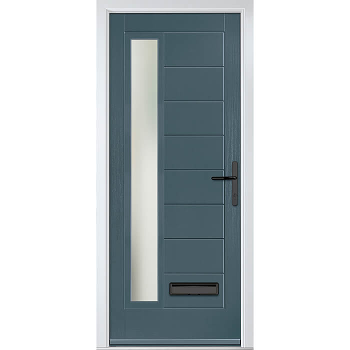 Crystal Monza Left Hand External Door with 8 Panel and 1 Stipolytte Glazed Light - Slate Grey