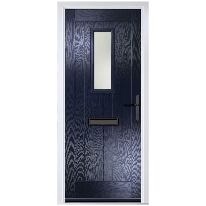 Crystal Sunningdale Left Hand External Door with 6 Panel and 1 Stipolytte Glazed Light - Blue