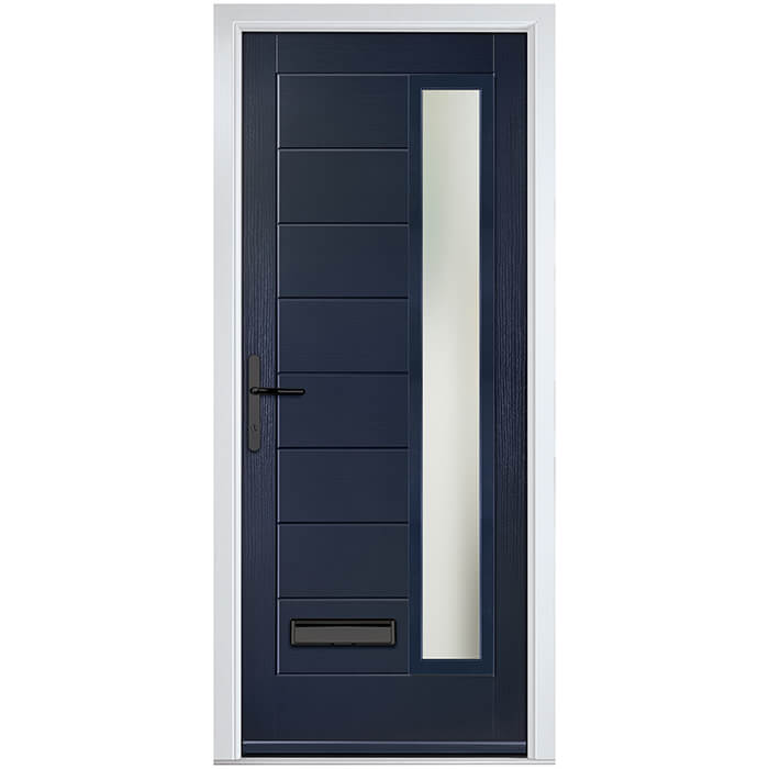 Crystal Monza Right Hand External Door with 8 Panel and 1 Stipolytte Glazed Light - Blue