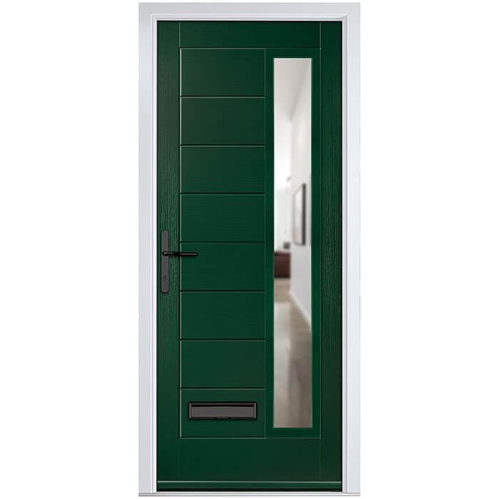 Crystal Monza Right Hand External Door with 8 Panel and 1 Clear Glazed Light - Green
