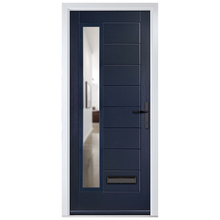 Crystal Monza Left Hand External Door with 8 Panel and 1 Clear Glazed Light - Blue