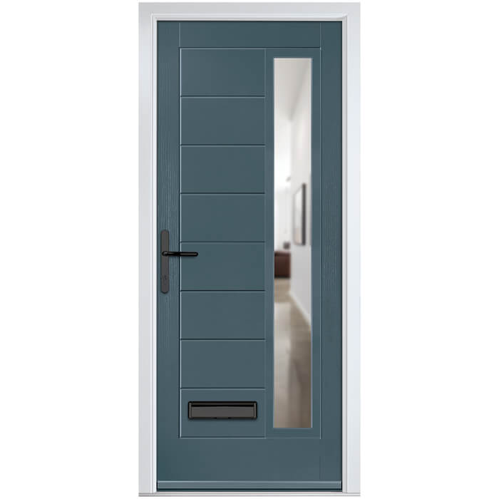 Crystal Monza Right Hand External Door with 8 Panel and 1 Clear Glazed Light - Slate Grey